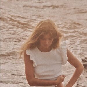 Zara White Ruffle Sleeve Tank Top